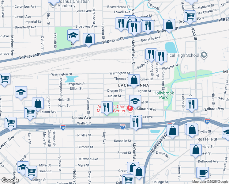 map of restaurants, bars, coffee shops, grocery stores, and more near 3115 Dignan Street in Jacksonville