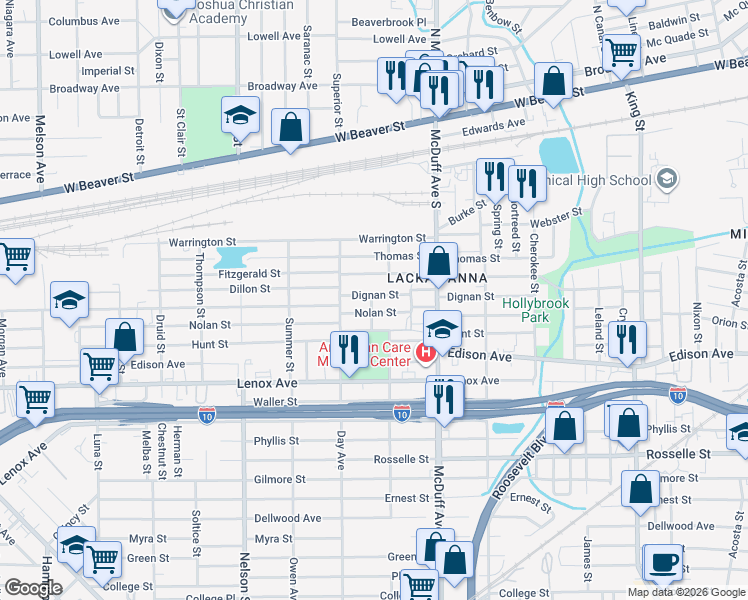 map of restaurants, bars, coffee shops, grocery stores, and more near 3115 Dignan Street in Jacksonville