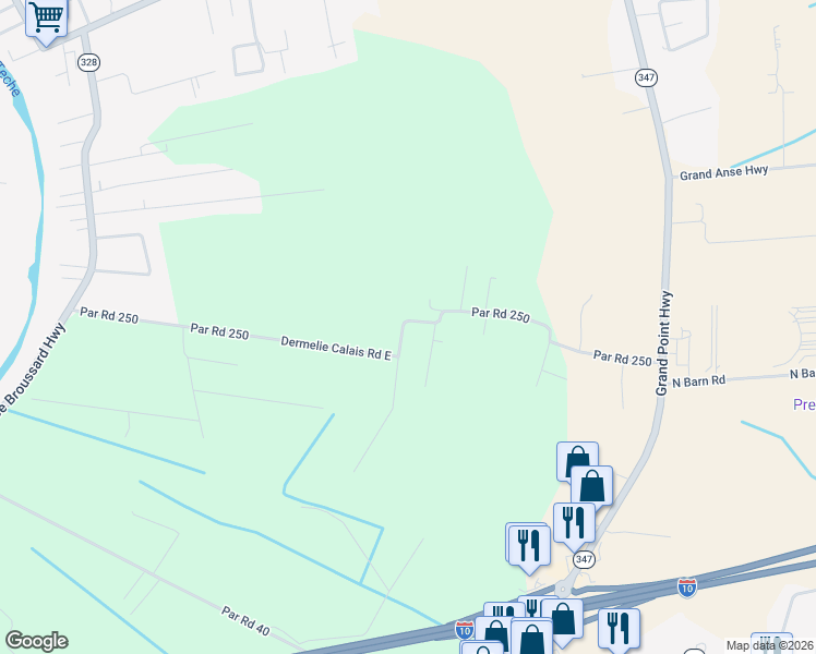 map of restaurants, bars, coffee shops, grocery stores, and more near 1197 Dermelie Calais Road East in Breaux Bridge