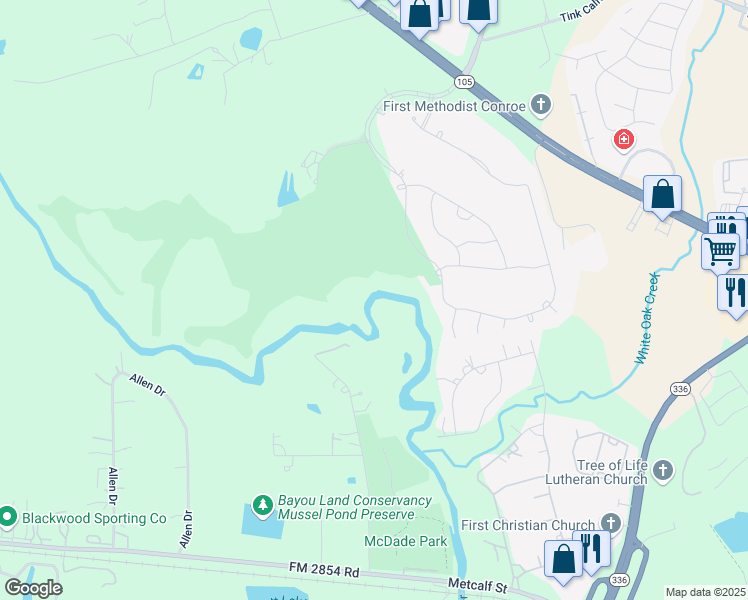 map of restaurants, bars, coffee shops, grocery stores, and more near 4833 West Fork Boulevard in Conroe