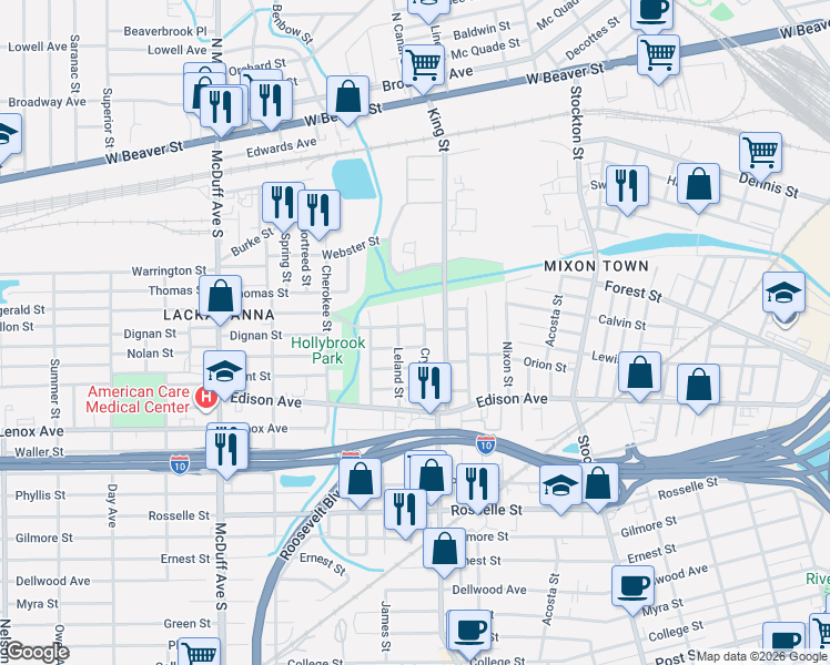 map of restaurants, bars, coffee shops, grocery stores, and more near 351 Crystal Street in Jacksonville