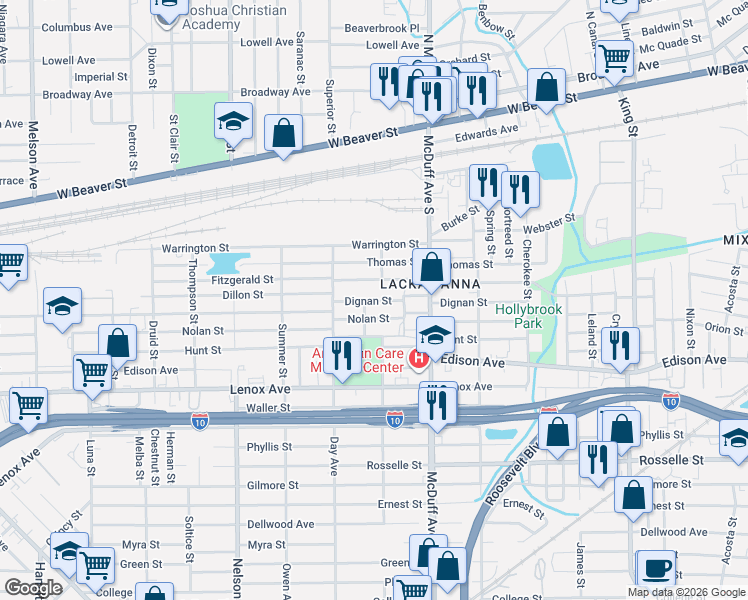 map of restaurants, bars, coffee shops, grocery stores, and more near 3115 Dignan Street in Jacksonville