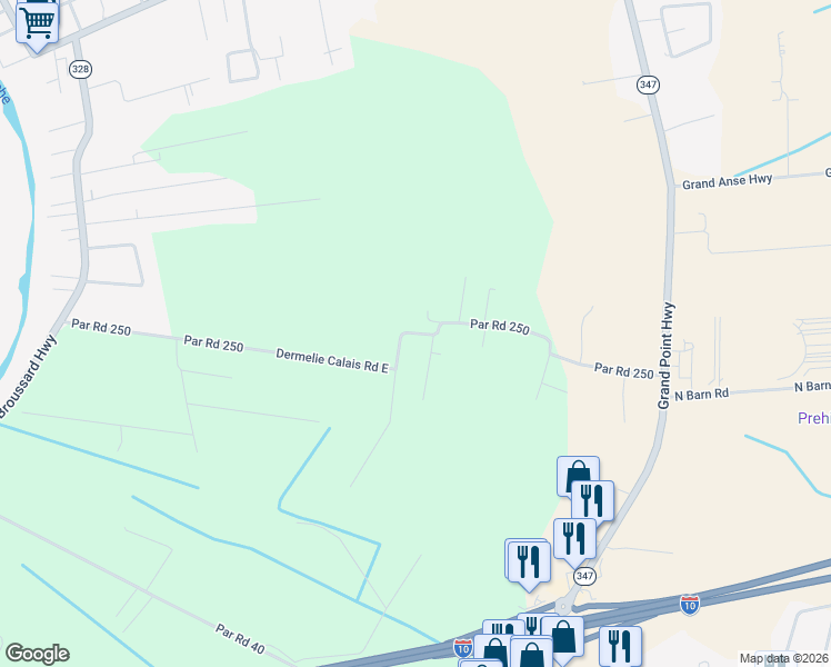 map of restaurants, bars, coffee shops, grocery stores, and more near 1186 Dermelie Calais Road East in Breaux Bridge