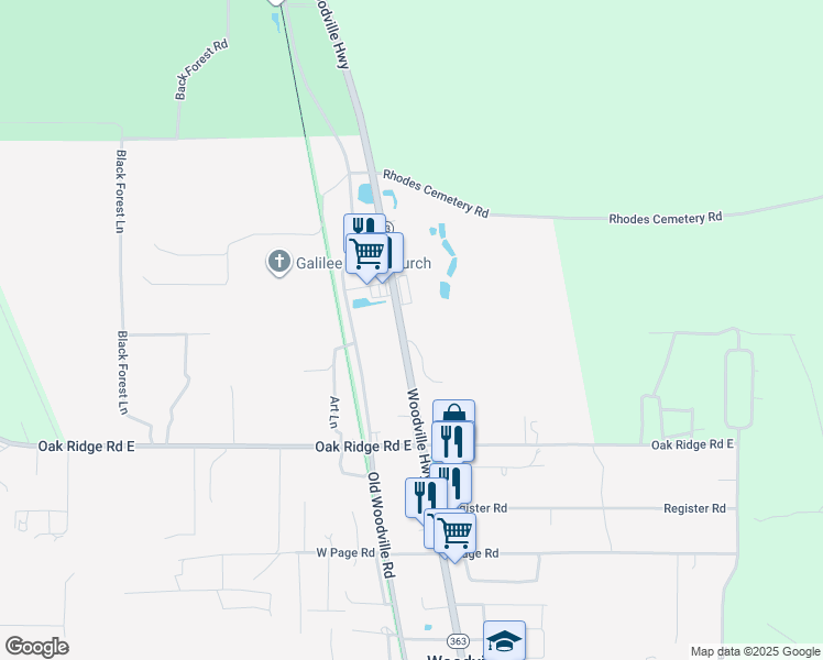 map of restaurants, bars, coffee shops, grocery stores, and more near 8231 Woodville Highway in Tallahassee