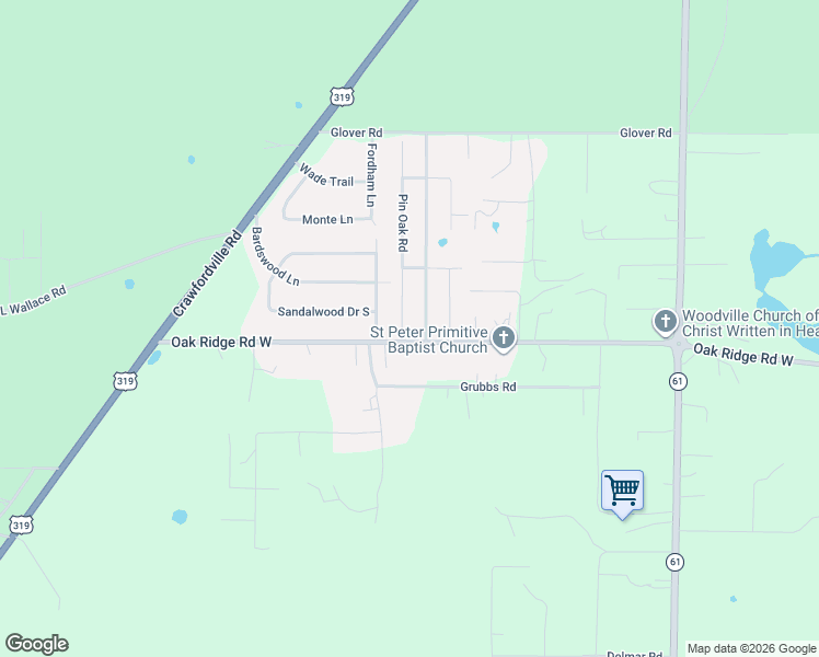 map of restaurants, bars, coffee shops, grocery stores, and more near 8418 Pin Oak Road in Tallahassee