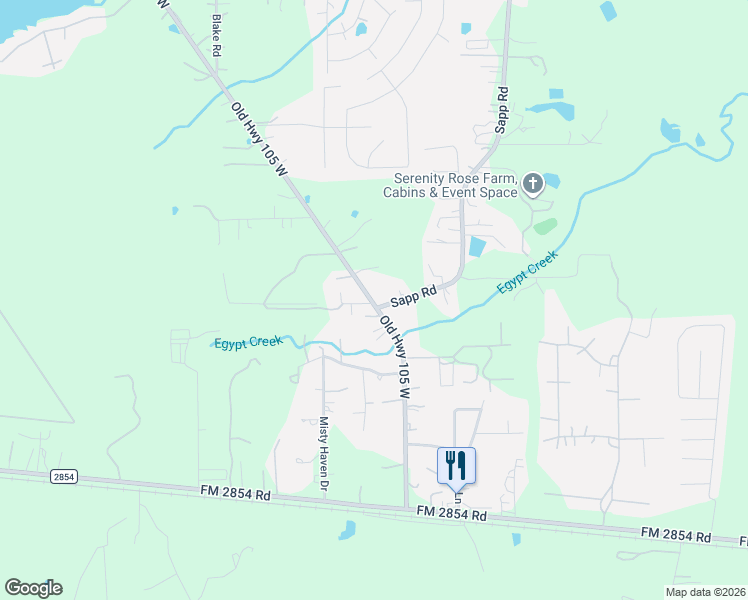 map of restaurants, bars, coffee shops, grocery stores, and more near 6851 Old Highway 105 West in Conroe