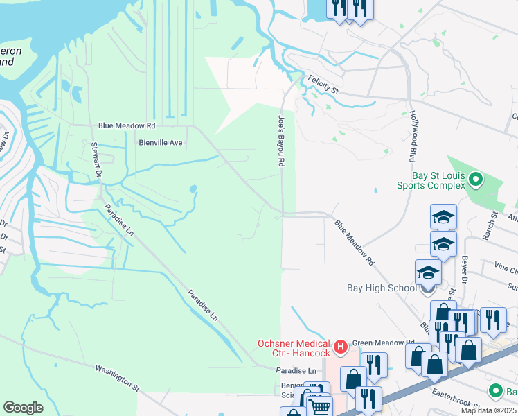 map of restaurants, bars, coffee shops, grocery stores, and more near 10101 Quail Way in Bay St. Louis