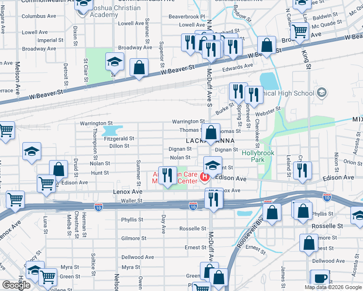 map of restaurants, bars, coffee shops, grocery stores, and more near 3115 Dignan Street in Jacksonville