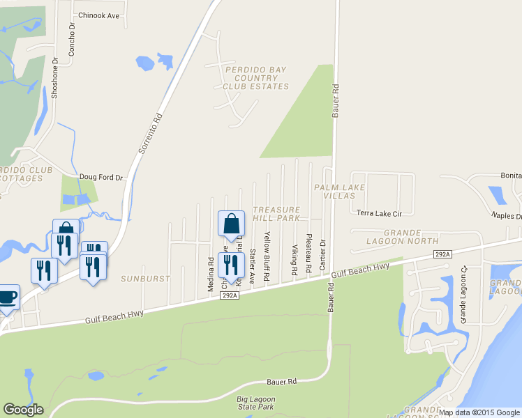 map of restaurants, bars, coffee shops, grocery stores, and more near 5281 Yellow Bluff Rd in Pensacola