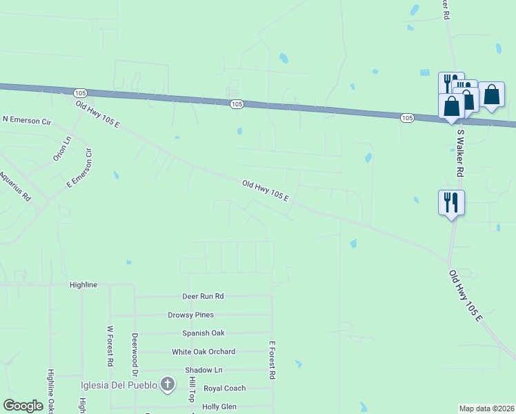 map of restaurants, bars, coffee shops, grocery stores, and more near 2228 ben blvd in Conroe