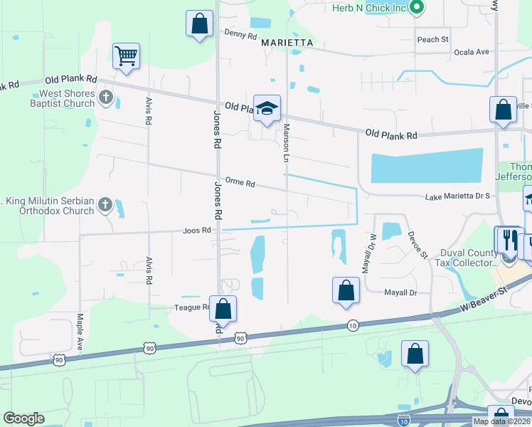map of restaurants, bars, coffee shops, grocery stores, and more near 510 Manson Lane in Jacksonville