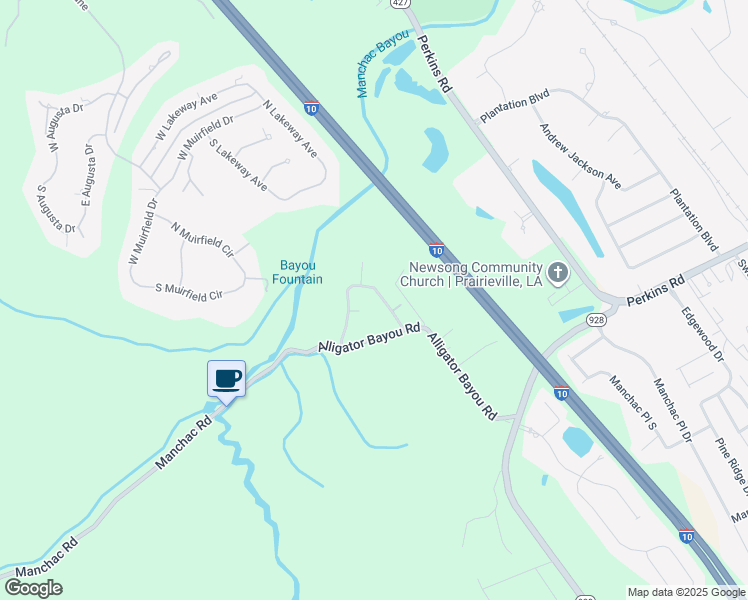 map of restaurants, bars, coffee shops, grocery stores, and more near 18599 Manchac Highlands Drive in Prairieville