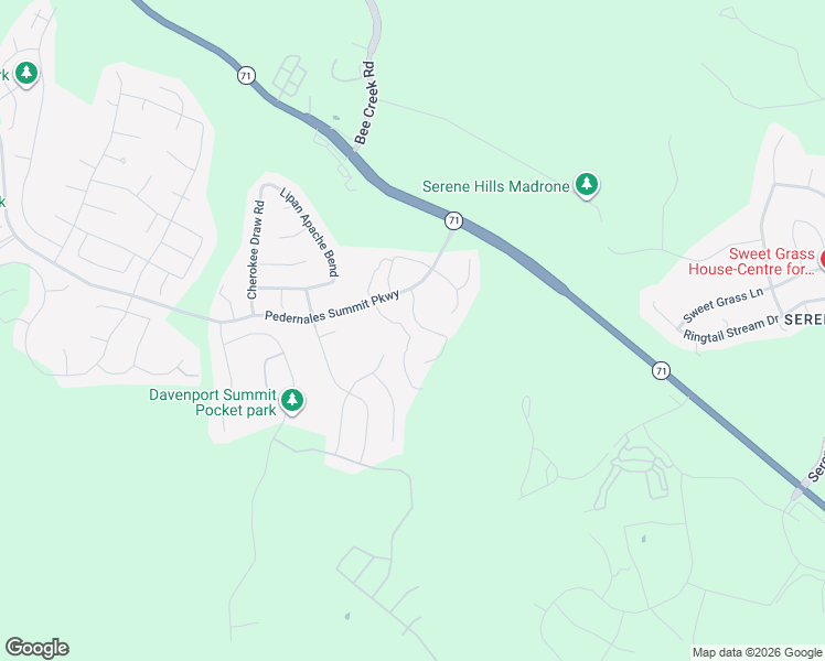 map of restaurants, bars, coffee shops, grocery stores, and more near 17805 Limestone Spring Lane in The Hills