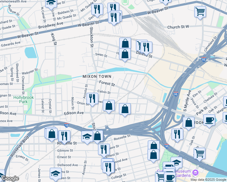 map of restaurants, bars, coffee shops, grocery stores, and more near 2285 Calvin Street in Jacksonville