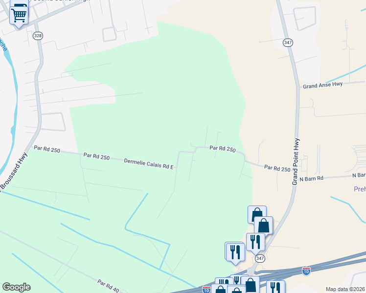 map of restaurants, bars, coffee shops, grocery stores, and more near 1197 Dermelie Calais Road East in Breaux Bridge