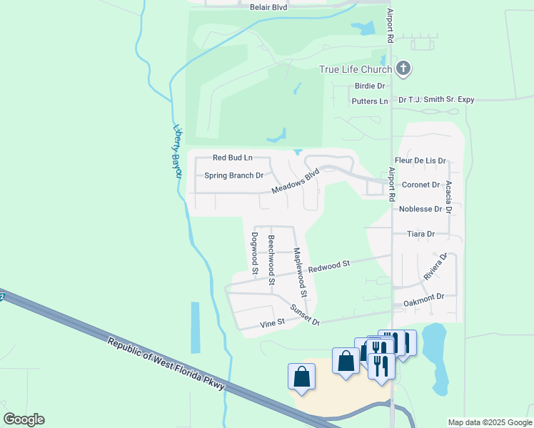 map of restaurants, bars, coffee shops, grocery stores, and more near 122 Chinkapin Court in Slidell