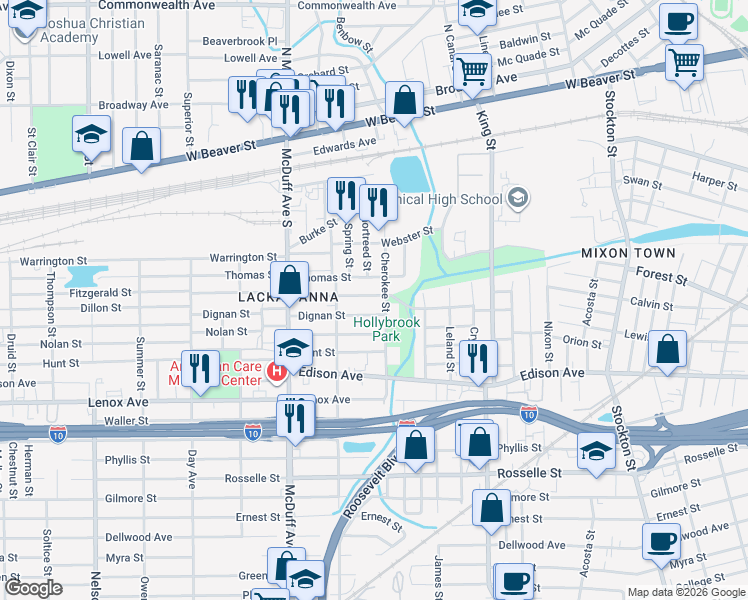 map of restaurants, bars, coffee shops, grocery stores, and more near 2898 Fitzgerald Street in Jacksonville