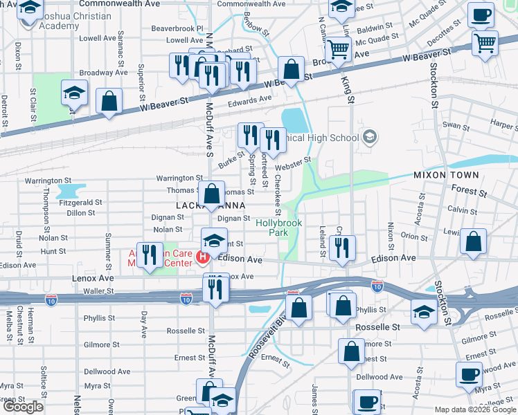 map of restaurants, bars, coffee shops, grocery stores, and more near 2898 Fitzgerald Street in Jacksonville