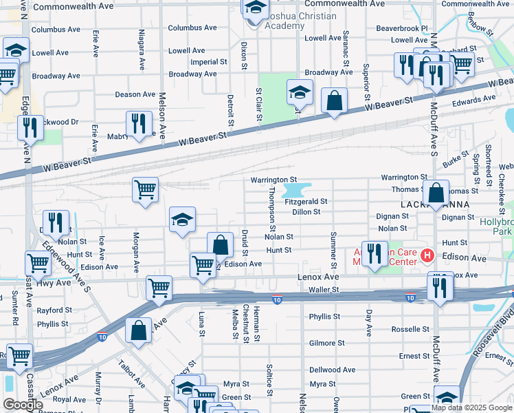 map of restaurants, bars, coffee shops, grocery stores, and more near 3643 Dillon Street in Jacksonville