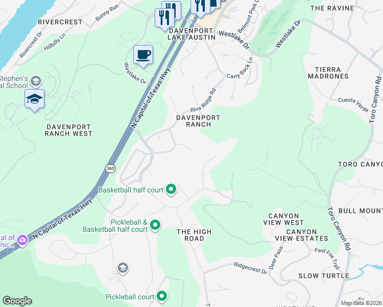 map of restaurants, bars, coffee shops, grocery stores, and more near 5801 Round Table Cove in Austin