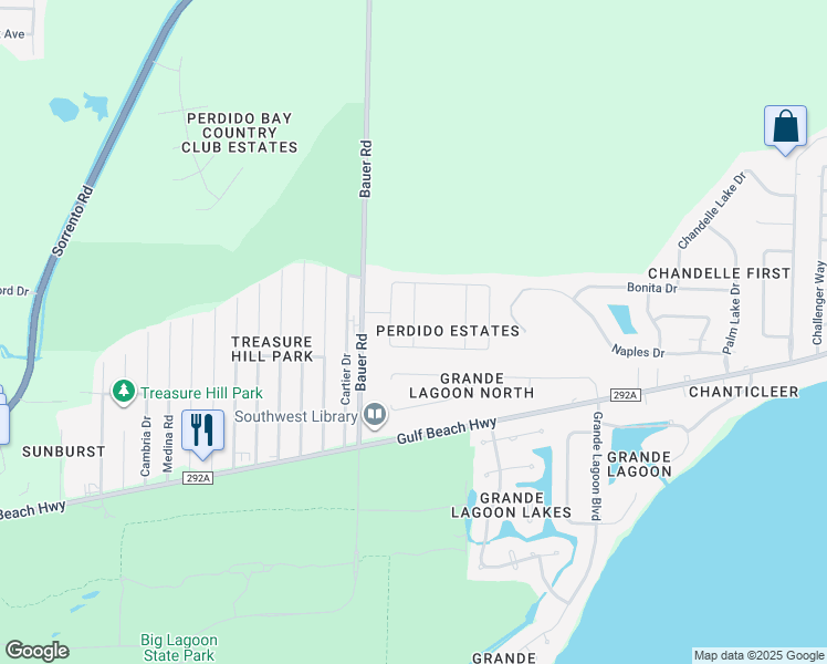 map of restaurants, bars, coffee shops, grocery stores, and more near Classic Drive in Pensacola