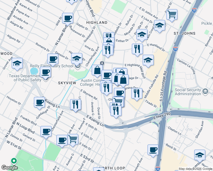 map of restaurants, bars, coffee shops, grocery stores, and more near 110 Jacob Fontaine Lane in Austin