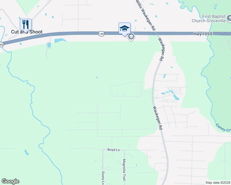 map of restaurants, bars, coffee shops, grocery stores, and more near 14998 Pamela Lane in Conroe
