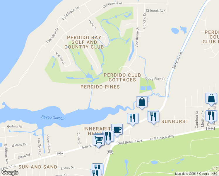map of restaurants, bars, coffee shops, grocery stores, and more near 13499 Valerie Drive in Pensacola