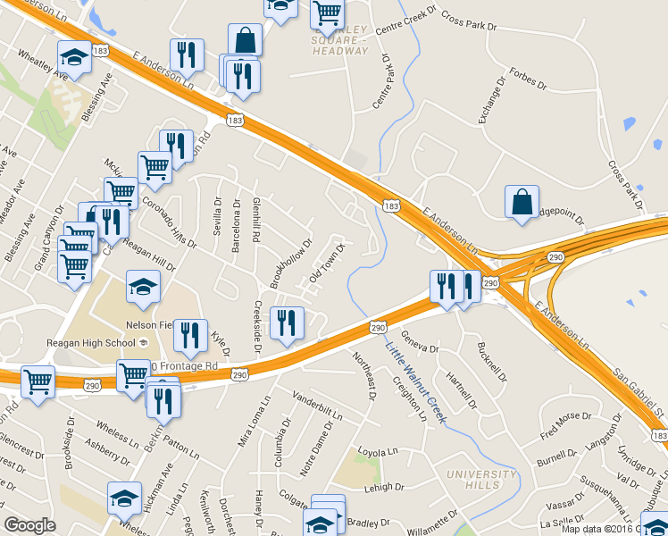 map of restaurants, bars, coffee shops, grocery stores, and more near 2006 Voltaire Drive in Austin