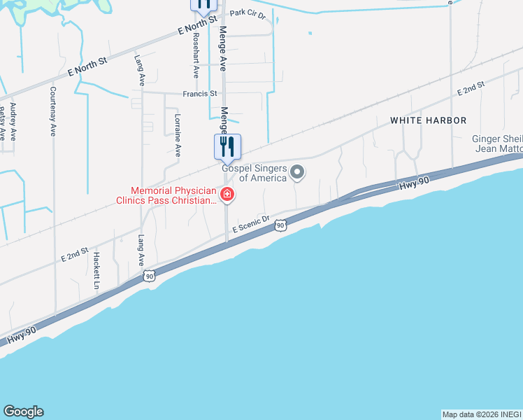 map of restaurants, bars, coffee shops, grocery stores, and more near 900-990 E Scenic Dr in Pass Christian