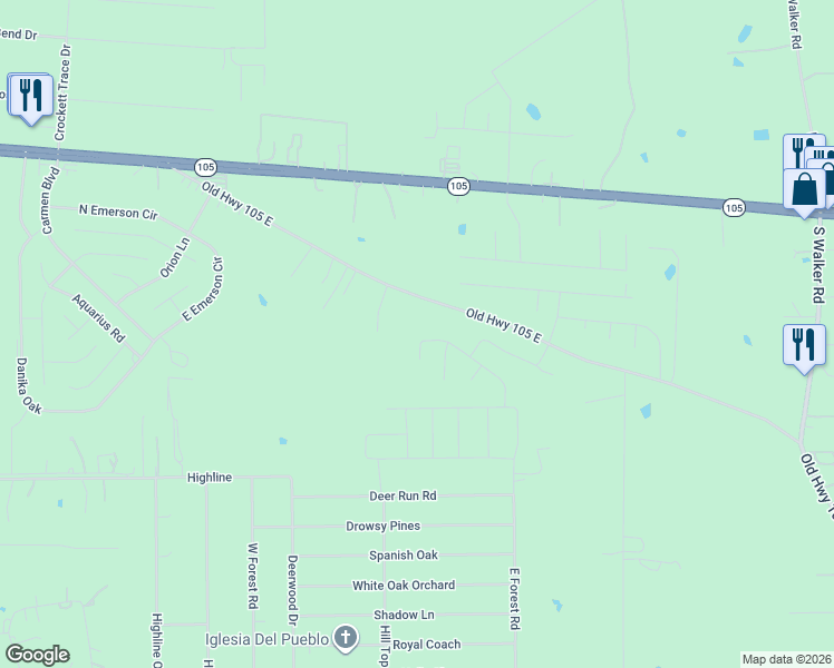 map of restaurants, bars, coffee shops, grocery stores, and more near 2244 Hoss ct in Conroe