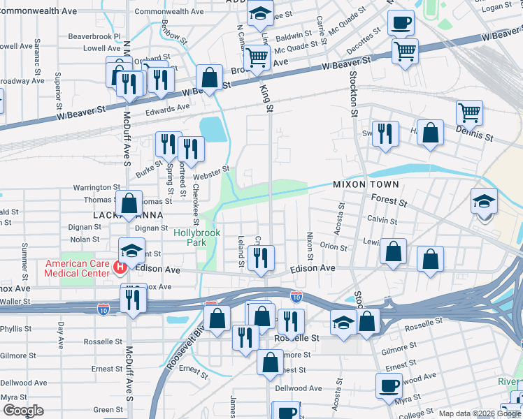 map of restaurants, bars, coffee shops, grocery stores, and more near 351 Crystal Street in Jacksonville