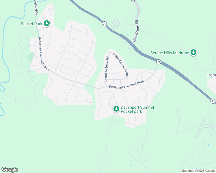map of restaurants, bars, coffee shops, grocery stores, and more near Pedernales Summit Parkway in Spicewood