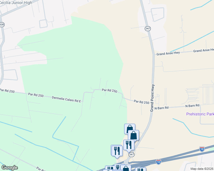 map of restaurants, bars, coffee shops, grocery stores, and more near 1221 Dermelie Calais Road East in Breaux Bridge