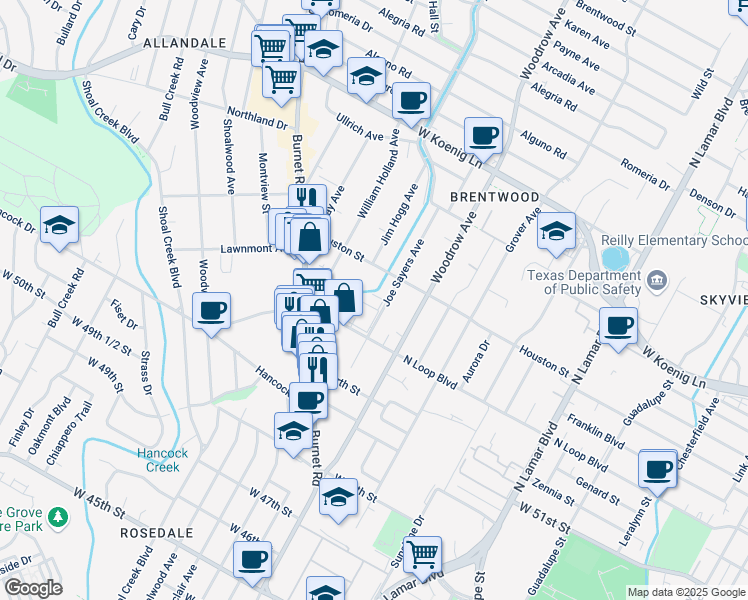 map of restaurants, bars, coffee shops, grocery stores, and more near 5310 Joe Sayers Avenue in Austin