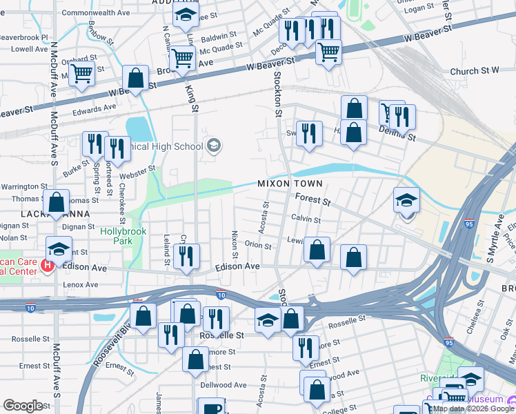 map of restaurants, bars, coffee shops, grocery stores, and more near 2555 Hiland Street in Jacksonville