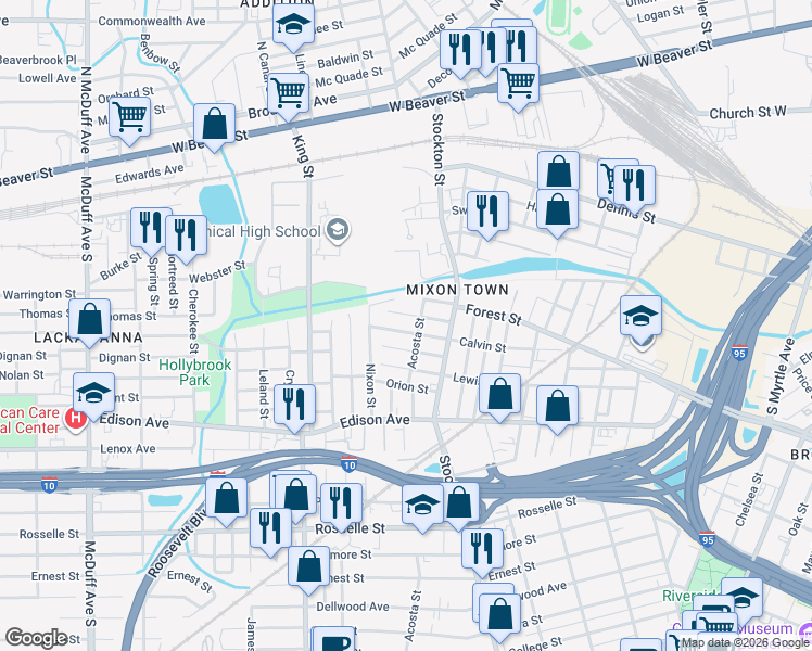 map of restaurants, bars, coffee shops, grocery stores, and more near 2555 Hiland Street in Jacksonville