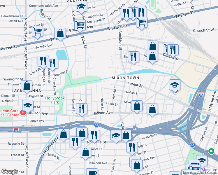 map of restaurants, bars, coffee shops, grocery stores, and more near 2555 Hiland Street in Jacksonville