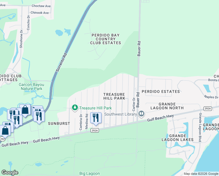 map of restaurants, bars, coffee shops, grocery stores, and more near 5281 Yellow Bluff Road in Pensacola