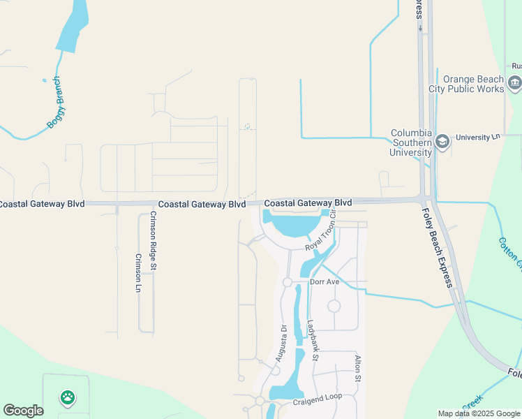 map of restaurants, bars, coffee shops, grocery stores, and more near 601-629 Royal Troon Circle in Gulf Shores