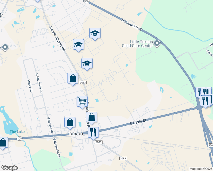 map of restaurants, bars, coffee shops, grocery stores, and more near 860 Waxahachie Street in Conroe