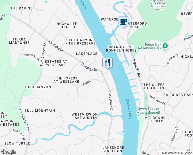 map of restaurants, bars, coffee shops, grocery stores, and more near 3806 Spirit Lake Cove in Austin