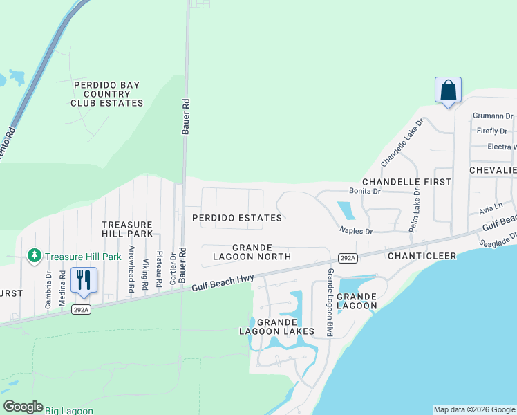 map of restaurants, bars, coffee shops, grocery stores, and more near 5084 Terra Lake Circle in Pensacola