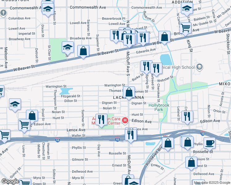 map of restaurants, bars, coffee shops, grocery stores, and more near 3106 Warrington Street in Jacksonville