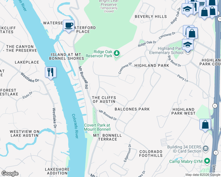 map of restaurants, bars, coffee shops, grocery stores, and more near in Austin
