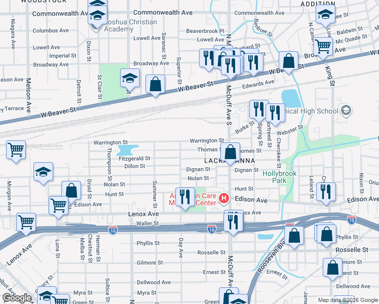 map of restaurants, bars, coffee shops, grocery stores, and more near 3140 Thomas Street in Jacksonville