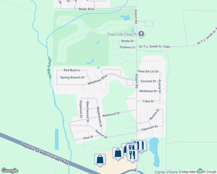 map of restaurants, bars, coffee shops, grocery stores, and more near 1108 Rose Meadow Loop in Slidell