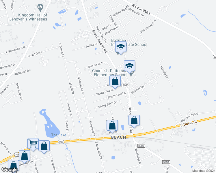 map of restaurants, bars, coffee shops, grocery stores, and more near 2272 Ivy Wall Drive in Conroe