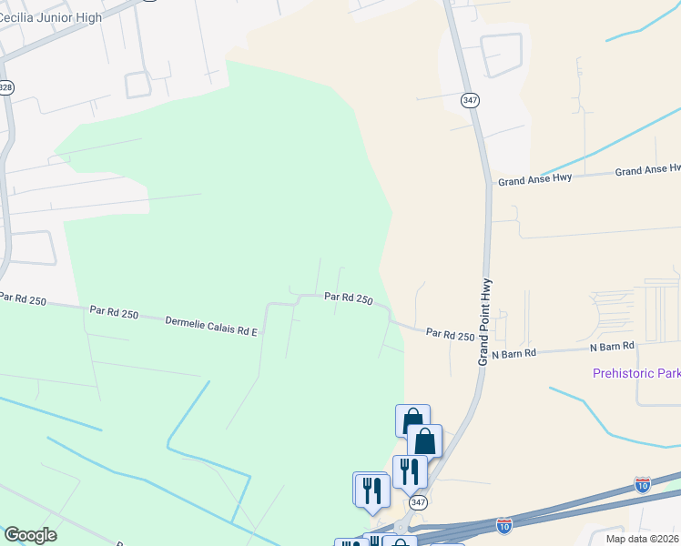 map of restaurants, bars, coffee shops, grocery stores, and more near 1221 Dermelie Calais Road East in Breaux Bridge