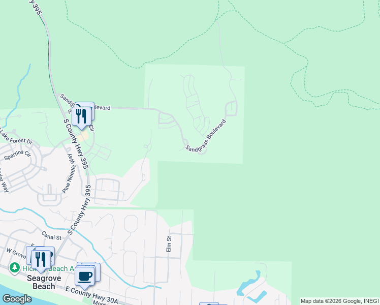 map of restaurants, bars, coffee shops, grocery stores, and more near 897 Sandgrass Boulevard in Santa Rosa Beach